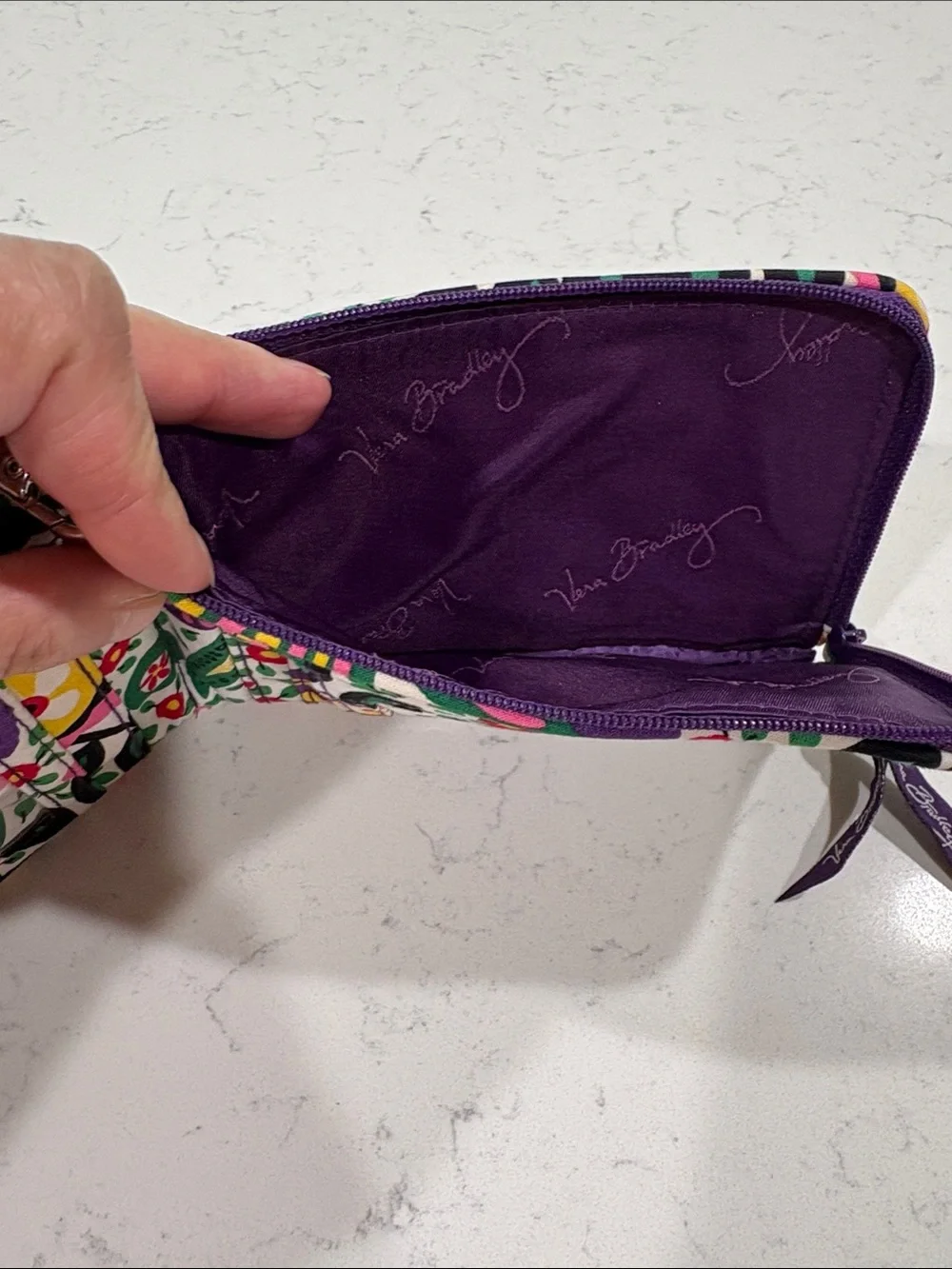 Vera Bradley Floral Quilted Wristlet in Green Pink Purple